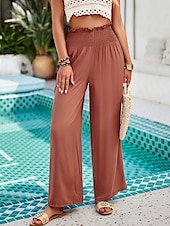 abordables pierna ancha y cintura alta-Mujer Chinos Polainas Moda Ropa de calle Longitud total Alta cintura Plano Bolsillo Cintura elástica Confortable Suave Cómodo Microelástico Exterior Calle Ejército verde Marrón Verano Primavera