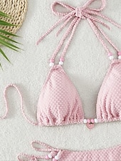 voordelige Bikinisets-Dames Zwemkleding Bikini 2 stuks String Zwempak Blote rug Slank Vakantie Strand Kleding Effen Kleur Halternek Mouwloos Badpakken