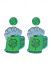 levne Dámská náušnice-ulice. Patrick&#039;s day zelené třpytivé kloboukové náušnice – trojlískový design, zábavné slavnostní šperky pro ženy, ideální pro irské oslavy a sváteční večírky