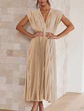 ieftine Rochii Party-Pentru femei Rochie casual Rochie Maxi Zdrobit Casual În V Fără manșon Negru Șampaniu Fucsia Culoare