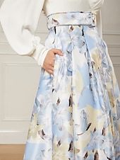 abordables FLORALES-Robe de Soirée A-Line Élégante Robe de Mariage Invité Longueur De Sol Manches Longues Col V Ceinture  Sash Satin avec Fente Robe Invité Mariage 2025