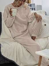 cheap Women&#039;s Sleepwear-Women&#039;s Pink Fleece Pajamas Nighty Pjs Sets 2 Pieces Pure Color Sport Simple Comfort Party Home Street Warm Gift Long Sleeve Hoodie Pant Elastic Waistband Winter Fall Home Outfits