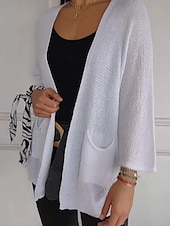 billige Cardigans og yttertøy-Dame Genser Kofte Elegant Mote Gatemote Ren farge V-hals Lomme Strikket Langermet Vanlige topper Strikke utendørs Daglig Helg Svart Hvit Høst Vinter
