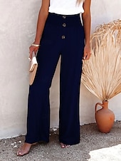 economico gamba larga e vita alta-Per donna A zampa Chino Di tendenza Streetwear Lunghezza intera Vita alta Liscio Cinturino elastico comodo Morbido Comodo Media elasticità Esterno Strada Nero Bianco Blu marino Primavera &amp; Autunno