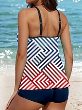 abordables Tankinis-Maillots de bain femme tankini 2 pièces maillot de bain short dos nu vacances plage mode ombre géométrique en U sans manches
