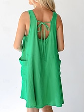 ieftine Rochii de soare-Pentru femei Rochie Mini Rochie casual Rochie A line Stilat Casual Vacanță Zilnic Fit regulat Simplu Fără manșon În U Negru Albastru piscină Trifoi Vară Primăvară