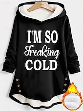 abordables Humor y Citas Tops-Sudadera con capucha para mujer, cálida, afelpada, cómoda, con forro polar sherpa, con letras, informal, deportiva, con estampado de manga larga, negra, rosa oscuro, roja, azul, gris, otoño&amp;amp;