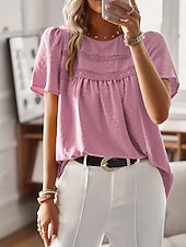 نسائي تي شيرت سهل موضة الحديث كاجوال كم قصير رقبة عالية مدورة قمصان عادية مناسب للبس اليومي عطلة نهاية الاسبوع أبيض وردي بلاشيهغ بني الصيف رخيصةأون قمصان ذات قوام-نسائي تي شيرت سهل موضة الحديث كاجوال كم قصير رقبة عالية مدورة قمصان عادية مناسب للبس اليومي عطلة نهاية الاسبوع أبيض وردي بلاشيهغ بني الصيف