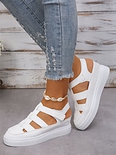 economico Sandali Casual-sandali da donna comodi in similpelle nera con cinturino e suola bianca - perfetti per la spiaggia o le uscite casual