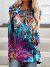 cheap Art&amp;Design tee-Women&#039;s T Shirt Tie Dye Casual Long Sleeve Crew Neck Long Tops Daily Print Blue Fall Winter