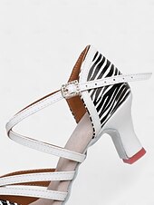 abordables Chaussures de danses latines-chaussures de danse latine en cuir à imprimé zèbre pour femmes avec design à lanières - idéales pour la salle de bal et la salsa
