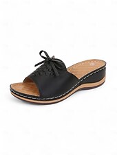 cheap Vacation Sandals-Women&#039;s Brown Open-Toe Slide Sandals with Woven Pattern and Bow Detail - Comfortable Casual Footwear for Summer and Daily Wear