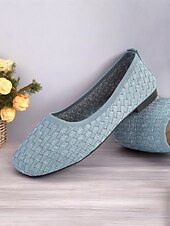 abordables Ballerines femme-ballerines en tricot bleu pour femmes avec semelle intérieure coussinée - chaussures confortables et élégantes pour le travail et le quotidien