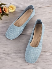 abordables Ballerines femme-ballerines en tricot bleu pour femmes avec semelle intérieure coussinée - chaussures confortables et élégantes pour le travail et le quotidien