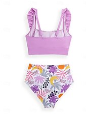 halpa Bikinisetit-Naisten Uima-asut Bikinit 2 kpl Alushousut Uimapuku Röyhelö Avoin selkä Ohut Korkeavyötäröinen Loma Ranta-asut Kukka Pyöreä kaula-aukko Hihaton Uimapuvut