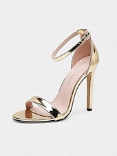 abordables Officiel-sandales de mariage à talon aiguille métallique pour femmes – chaussures de mariée élégantes à bout ouvert avec bride de cheville réglable