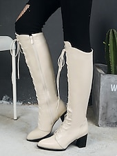 baratos Botas da moda-botas femininas elegantes de couro sintético marrom com cadarço e salto bloco | perfeitas para o outono e inverno