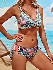 levne Sady bikin-Dámské Plavky Bikiny 2 ks Odvážné Plavky Volná záda Štíhlý prázdniny Oblečení na pláž Květinový Do V Bez rukávů Plavky