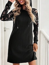 abordables Robes sweat à capuche-Femme Robe Maxi Robe de mariée en dentelle blanche Robe Trapèze Elégant mode Décontractées Vacances Soirée du quotidien Ample Plein manche longue Capuche Noir Printemps Automne Hiver