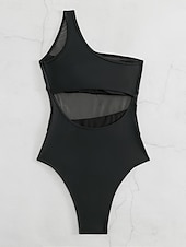 billiga One-piece-baddräkter-Dam Badkläder En bit Monokini Baddräkt Nät Öppen rygg Magkontroll Hög midja Smal Semester Standkläder Ensfärgat Asymmetrisk hals Ärmlös Baddräkter