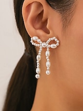 cheap Women&#039;s Earring-Elegant Pearl Bow Earrings with Delicate Design | Perfect for Everyday Wear and Special Occasions