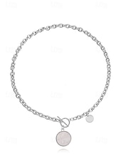 abordables Collier pour femme-Collier chaîne en or avec pendentif rond et fermoir à bascule – bijoux minimalistes pour femmes, parfaits pour un usage quotidien et des occasions formelles