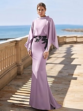 economico Lunghezza del pavimento-Abito A-Line abito madre della sposa elegante collo alto lunghezza fino alla caviglia chiffon stretch maniche a tre quarti con pizzo colore solido