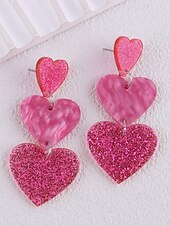 baratos Brinco Feminino-brincos femininos de coração com glitter, design em camadas rosa e branco, joias leves e modernas para o dia dos namorados, festas e presentes