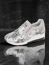 levne Dámské tenisky-dámské květinové flitrové slip-on tenisky - pohodlné třpytivé ležérní boty s klínovou podrážkou, ideální na procházky nebo párty