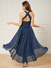 billiga Bröllopsgästklänningar-A-linjeformade bröllopsgästklänningar elegant klänning formell te-längd ärmlös en axel höst bröllopsgäst chiffong med rynkor