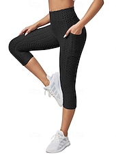 cheap Yoga Leggings &amp; Tights-Women&#039;s Yoga Pants Yoga Leggings Pocket Basic Tummy Control Butt Lift High Waist Yoga Gym Workout Pilates Tights Capri Leggings Fashion Black Pink Red Fall Winter Sports Activewear Stretchy Slim
