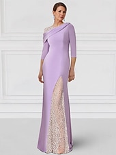economico Lunghezza del pavimento-abito a trapezio abito per la madre della sposa elegante scollo gioiello lunghezza pavimento tessuto elasticizzato manica a 3/4 con pizzo tinta unita 2025