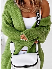 preiswerte grafische Oberbekleidung-Damen Pullover Strickjacke Elegant Modisch Strassenmode Einfarbig Mit Kapuze Strick Langarm Normale Oberteile Stricken Outdoor Täglich Wochenende Grün Khaki Herbst Winter