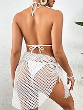 billige Bikinier-Dame Badetøy Bikini Frekk Badedrakt Netting Lapper Sexy Helfarge Grimehals Ermeløs Badedrakter