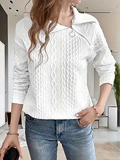 preiswerte Damen Einfache Oberteile-Damen Hemd Bluse Feste Farbe Basic Brautkleider schlicht Langarm Hemdkragen Normale Oberteile Täglich Zip Weiß Grau Frühling Herbst