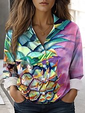 economico Top d&#039;Arte e Design per Donne-Per donna Camicia Floreale Casual Manica Lunga Colletto a Camicia Top Regolari Lavoro Quotidiano Bottoni Stampato Viola Primavera Autunno Inverno