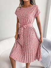 cheap Casual Floral Dresses-Women&#039;s Midi Dress Casual Dress A Line Dress Stylish Casual Vacation Daily Regular Fit Floral Short Sleeve Crew Neck Pink Light Blue Summer Spring