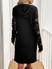 abordables Robes sweat à capuche-Femme Robe Maxi Robe de mariée en dentelle blanche Robe Trapèze Elégant mode Décontractées Vacances Soirée du quotidien Ample Plein manche longue Capuche Noir Printemps Automne Hiver