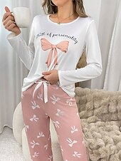 billiga Sovkläder till damer-Dam Pyjamas set Ledigt Komfort Comfrt Hjärta T-shirt Byxa Hem Långärmad Rund hals Rodnande Rosa Vår Höst Vinter