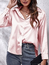 economico Top eleganti-Per donna Camicia Elegant Elegante Raso/Satin Tinta unica Affari Moderno Casual Manica Lunga Colletto a Camicia Top Regolari Lavoro Abbigliamento Formale Bottoni Giallo Rosa Vino Blu Verde Estate