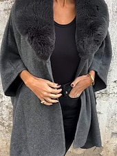 billiga Vinterjackor-Dam Mantel / kappor Utomhus Gata Dagligen Höst Vinter Normal Täcka Normal Håller värmen Andningsfunktion Samtida Stylish Jacka 3/4 ärm Ensfärgat Pälskrage Svart Kaki Grå