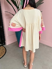 tanie Sukienki boho-Damskie Sukienka mini Codzienne sukienki Sukienka Boho Bohema Zabytkowe Codzienny Urlop Codzienny Regularny Kwiaty Rękaw 3/4 W serek Fuksja Pomarańczowy Zielony Wiosna Jesień