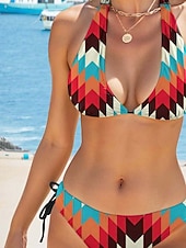 olcso Bikini-Női fürdőruhák Bikini Fürdőruha Divatos Stílusos Geometrikus Pántnélküli Fürdőruhák