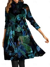 Women's Casual Dress Floral Print Turtleneck Midi Dress Elegant Stylish Vacation Daily Fall Winter3