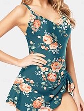 billiga Badessor-Dam Badkläder En bit Monokini Längre baddräkt Baddräkt Öppen rygg Magkontroll Hög midja Smal Semester Standkläder Blommig Halterneck Ärmlös Baddräkter