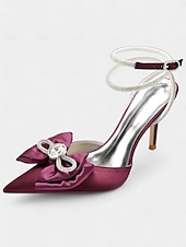 cheap Prom-Nude Satin Rhinestone Bow Pointed Toe Stiletto Heels for Women - Prom Party Shoes or Wedding