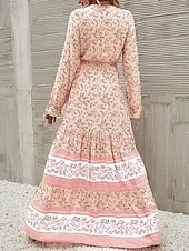preiswerte Ausgefallene Kleider-Damen Maxidress Casual kleid Schaukelkleid Langärmliges Boho-Kleid A Linie Kleid Böhmen Brautkleider schlicht Urlaub Täglich Regular Fit Blumen Langarm V Ausschnitt Gelb Rosa Blau Frühling Herbst