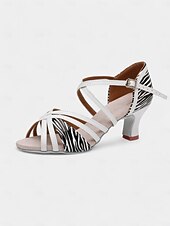abordables Chaussures de danses latines-chaussures de danse latine en cuir à imprimé zèbre pour femmes avec design à lanières - idéales pour la salle de bal et la salsa