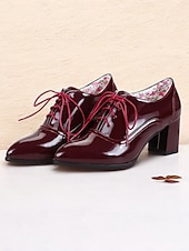 abordables Richelieu femme-Richelieus à lacets en similicuir marron à talon épais de style rétro pour femmes, marron polyvalents pour le travail au bureau ou au quotidien