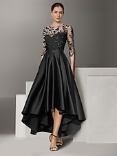 economico Lunghezza del pavimento-abito a trapezio abito per la madre della sposa elegante semplice scollo a v lunghezza alla caviglia lunghezza tè raso manica a 3/4 con pizzo arricciato paillettes 2025